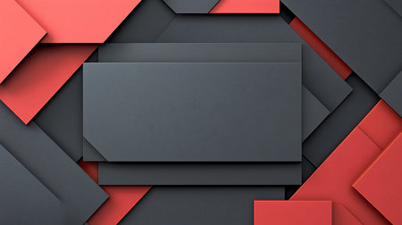 Abstract geometric background with red and black paper layers. 3d render illustration