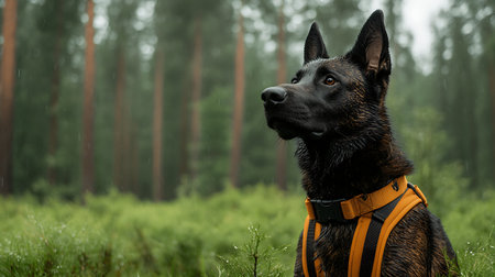 German shepherd dog portrait in the summer forest. Selective focus.の写真素材