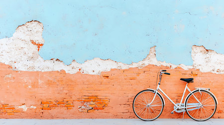 Old vintage bicycle on the brick wall background with copy space for textの写真素材