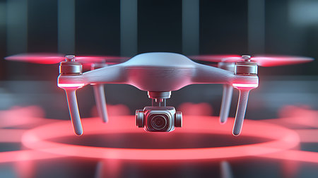 Drone with digital camera flying in the dark. 3D renderingの写真素材