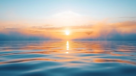 Sunset over the sea with reflection in water. Panorama.の写真素材