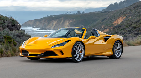 Luxury yellow sport car on the road. 3d renderの写真素材
