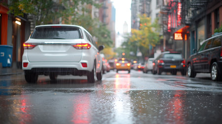 Traffic in New York City at rainy day. Shallow DOFの写真素材
