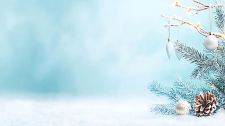 Christmas background. Festive decoration on the snow. New Year.の写真素材