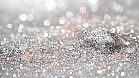 Silver glitter background with bokeh defocused lights and sparklesの写真素材