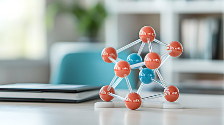Molecular structure on table in office, closeup. Science and education conceptの写真素材