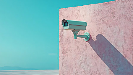 Surveillance camera on a wall. 3d rendering. Computer digital drawing.の写真素材