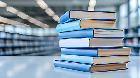Stack of books in library. Education and learning concept. 3D Renderingの写真素材