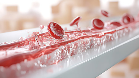 Human blood cells in vein. 3d rendering, 3d illustration.の写真素材
