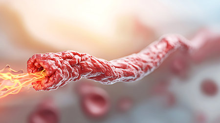 Human pancreas with rod-shaped bacteria. 3d renderの写真素材