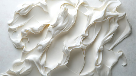 close up of white whipped cream on a white background, top viewの写真素材