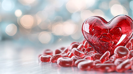 Red heart on bokeh background. 3D illustration. Valentine's Dayの写真素材