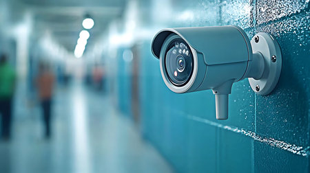 CCTV security camera in the corridor. 3d rendering and illustration.