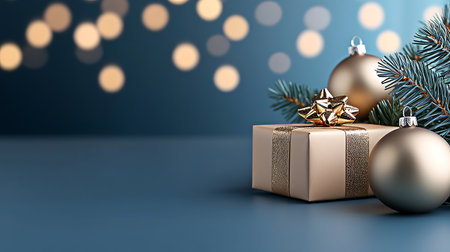 Christmas background with gift box and christmas balls. 3D illustration.の写真素材