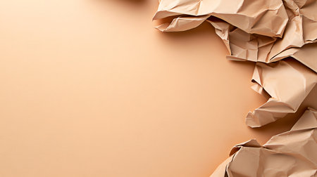 Crumpled brown paper on beige background with copy space.の写真素材