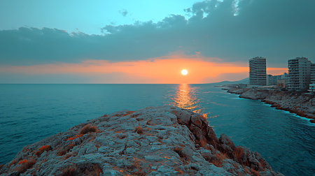 Beautiful sunset over the sea. 3d render, 3d illustration.の写真素材