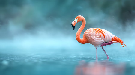 Flamingo in a misty lake. 3D illustration.の写真素材