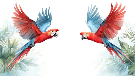 Illustration of a pair of macaw parrots on a white background