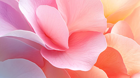 close up of pink and orange rose petals, soft focus backgroundの写真素材