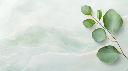 Eucalyptus leavesle background. Flat lay, top viewの写真素材