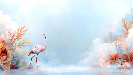 Flamingo summer background. Watercolor painting. Vector illustration.の写真素材