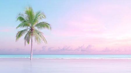 Tropical beach with coconut palm tree at sunset. 3d render