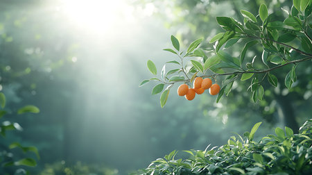 Branch with ripe kumquat fruits on blurred background.の写真素材