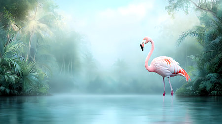 Flamingo in the jungle. 3d rendering, 3d illustration.の写真素材