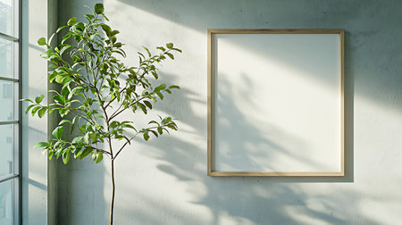 Mock up poster frame in interior background. 3D Illustration