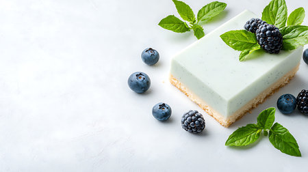 Cheesecake with fresh berries on a white background.の写真素材