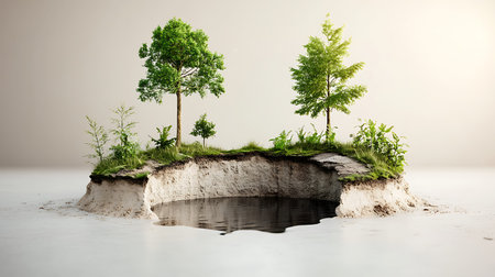 Little island with tree and grass in the water. 3d rendering