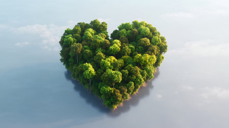 Heart shaped tree in the middle of the sea. 3D renderingの写真素材
