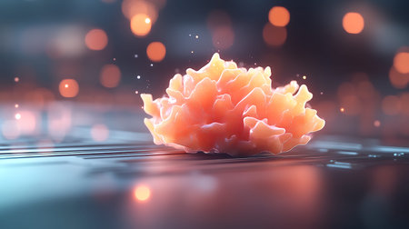 3d rendering of a red blood cell on a laptop keyboard.