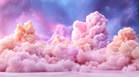 Fantasy sky with clouds and stars. 3D illustration. Fantasy background.