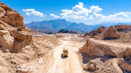 Wheel loader on road in Death Valley National Park, California, USA