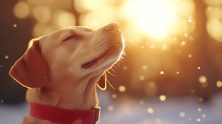Labrador retriever dog in the park on a sunny winter dayの写真素材