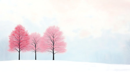 Winter landscape with trees in the snow. 3d render illustration.の写真素材
