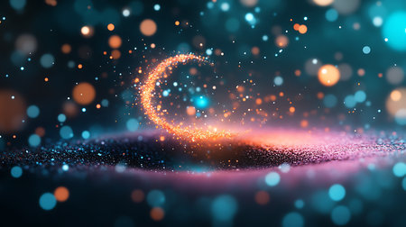 glowing particles with bokeh effect on dark background, 3d renderの写真素材