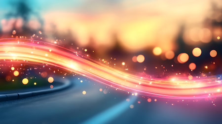 Abstract background of speed motion blur on road with bokeh lights