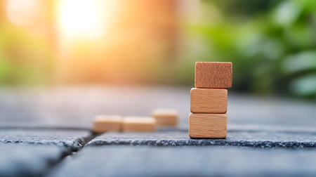 Wooden block stacking as step stair. Business growth and progress concept.