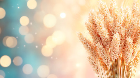 Ears of wheat on bokeh background, close-upの写真素材