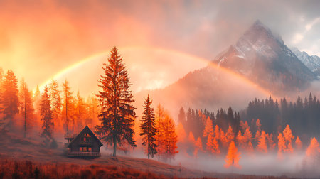Fantastic foggy sunrise in the mountains. Dramatic scene. Carpathian, Ukraine, Europe. Beauty world.の写真素材