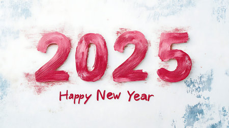 Happy New Year greeting card with watercolor brush stroke on wood background