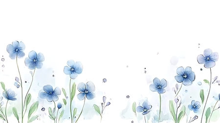 Watercolor floral background with blue flowers. Hand drawn watercolor illustration.の写真素材