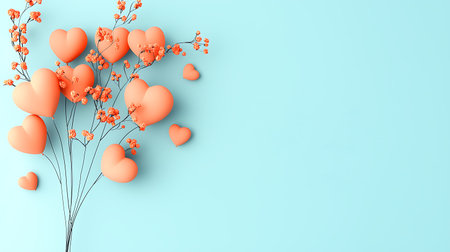 Valentines day background with hearts and flowers. 3d renderの写真素材