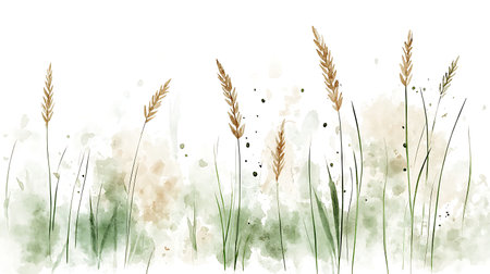 Watercolor hand drawn grasses on watercolor background. Vector illustration.の写真素材
