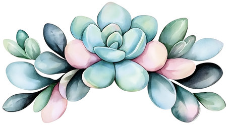 Watercolor succulent floral bouquet. Hand drawn vector illustration.の写真素材