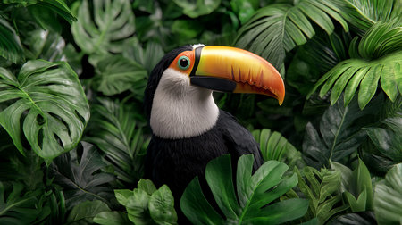 Toucan in the tropical jungle. 3D Rendering.