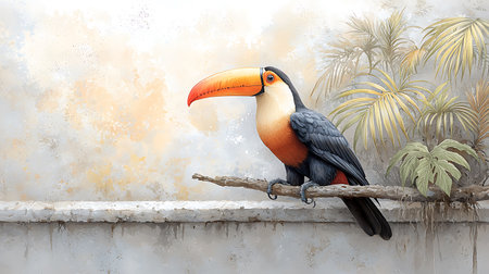 Toucan sitting on a branch in the jungle. Watercolor painting.の写真素材