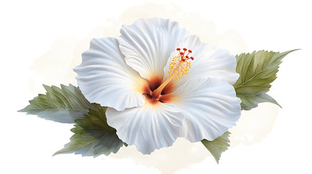 White hibiscus flower isolated on white background with clipping pathの写真素材